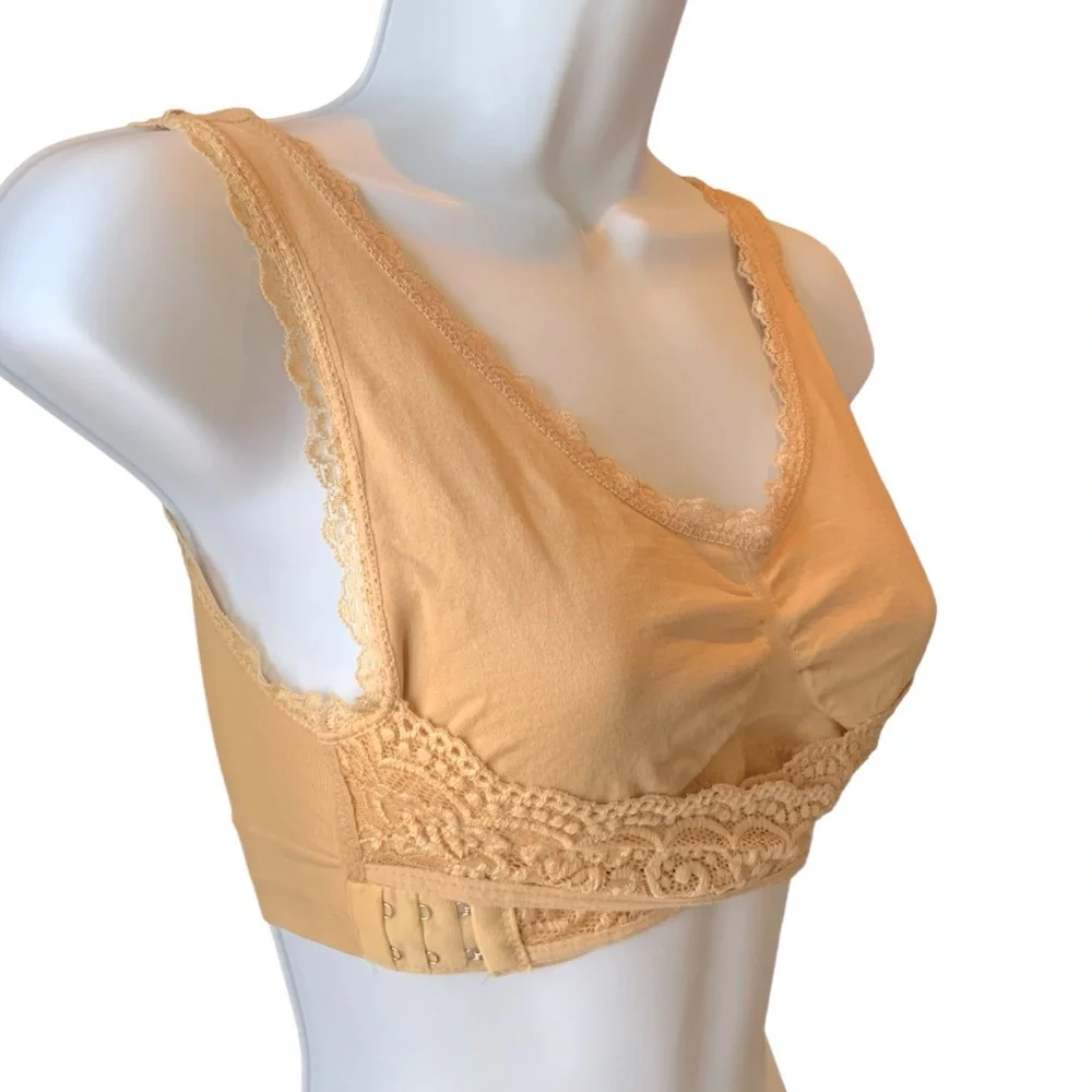 Sports Bra With Criss Cross Hook and Eye Lift Beige Removable Pads New Large